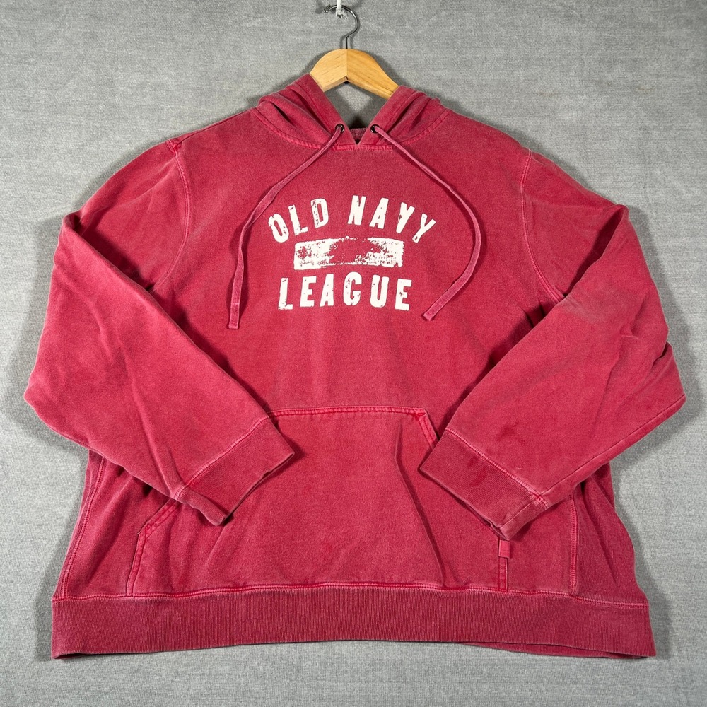 Y2K Old Navy League Graphic Pullover Hoodie Mens XXL Washed Red Cotton Blend